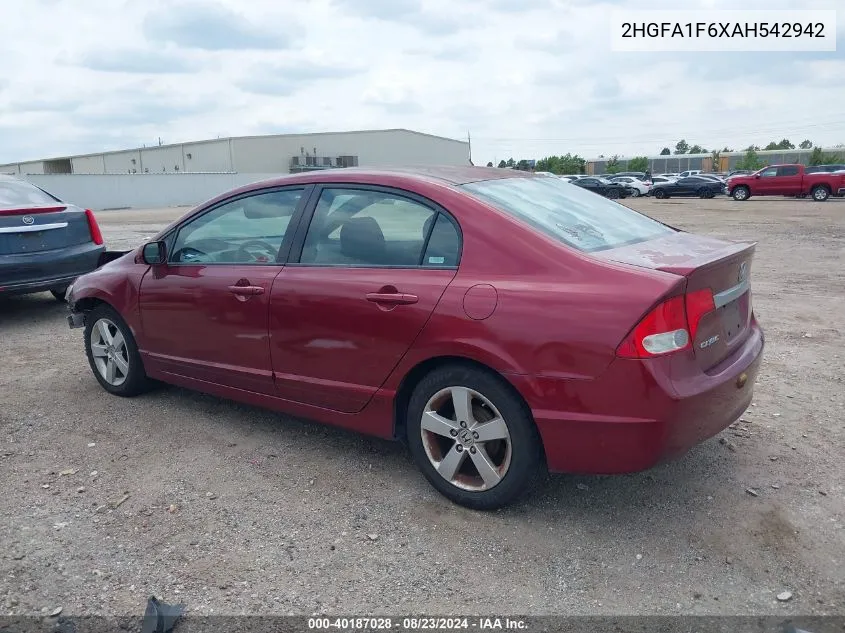 2010 Honda Civic Lx-S VIN: 2HGFA1F6XAH542942 Lot: 40187028