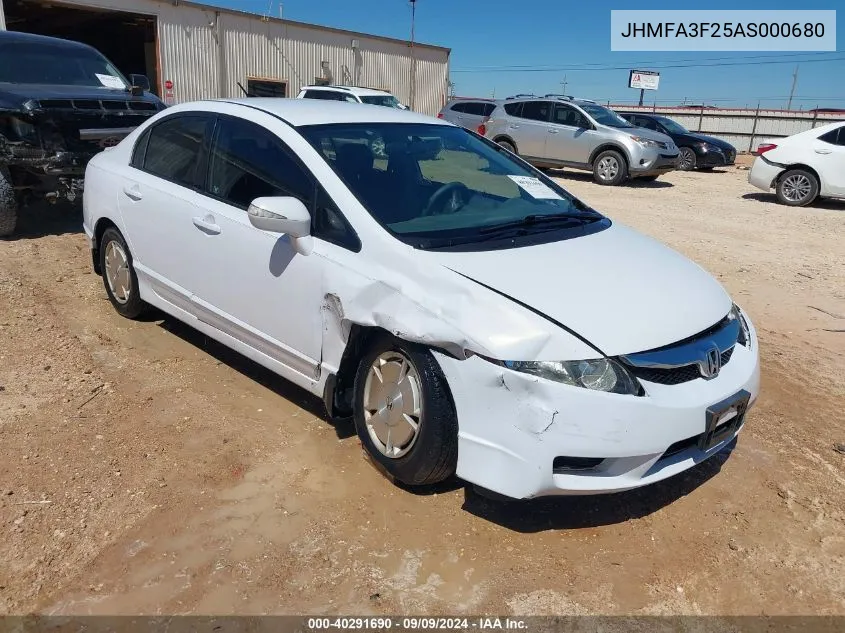 2010 Honda Civic Hybrid VIN: JHMFA3F25AS000680 Lot: 40291690