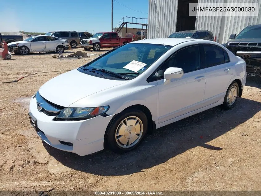 2010 Honda Civic Hybrid VIN: JHMFA3F25AS000680 Lot: 40291690