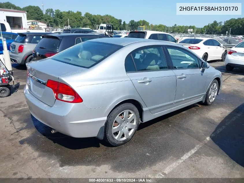 2010 Honda Civic Lx VIN: 2HGFA1F58AH310170 Lot: 40301633