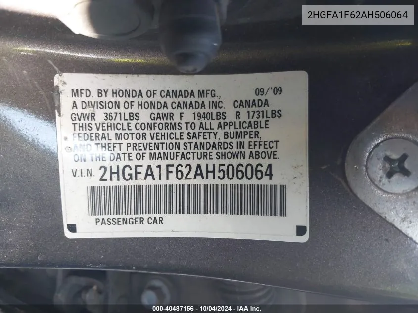 2HGFA1F62AH506064 2010 Honda Civic Lx-S