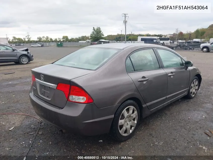 2010 Honda Civic Lx VIN: 2HGFA1F51AH543064 Lot: 40580513