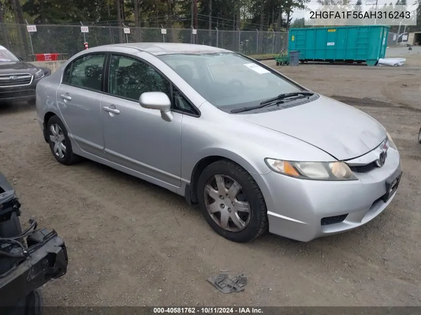 2010 Honda Civic Lx VIN: 2HGFA1F56AH316243 Lot: 40581762