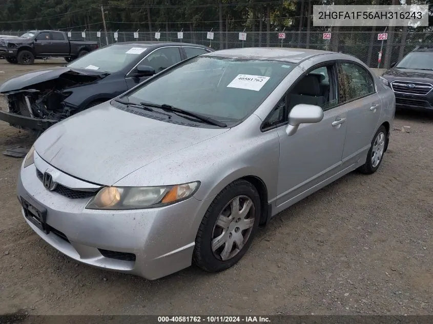 2010 Honda Civic Lx VIN: 2HGFA1F56AH316243 Lot: 40581762