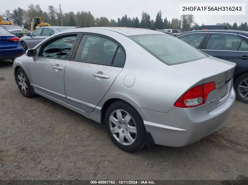 2010 Honda Civic Lx VIN: 2HGFA1F56AH316243 Lot: 40581762