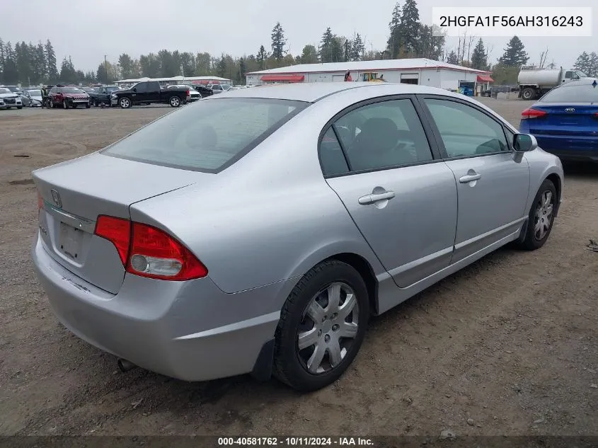 2010 Honda Civic Lx VIN: 2HGFA1F56AH316243 Lot: 40581762