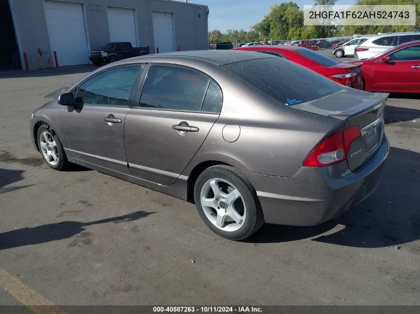 2010 Honda Civic Lx-S VIN: 2HGFA1F62AH524743 Lot: 40587263