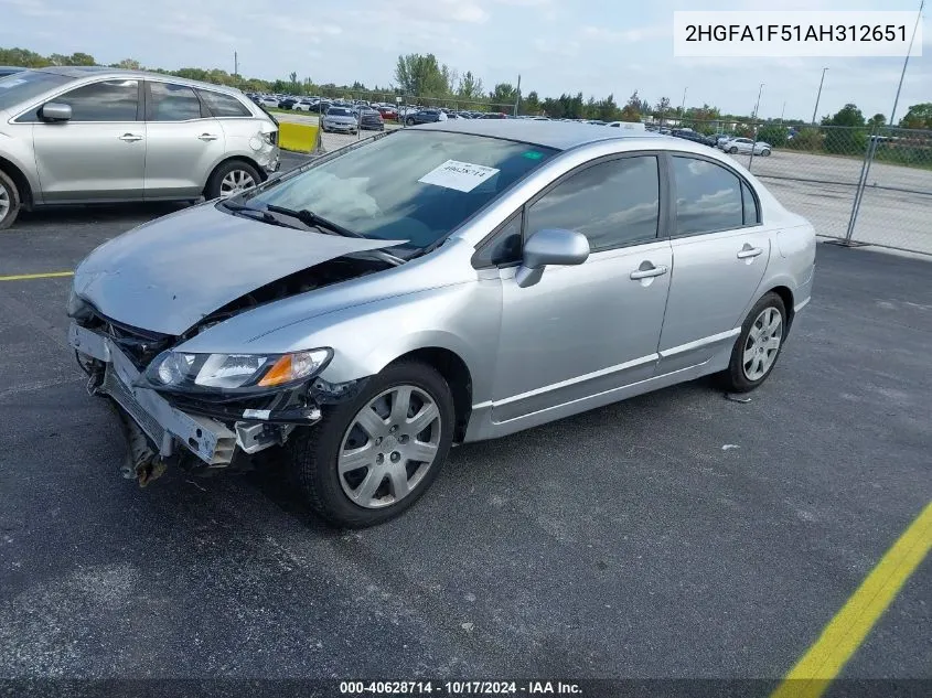 2HGFA1F51AH312651 2010 Honda Civic Lx