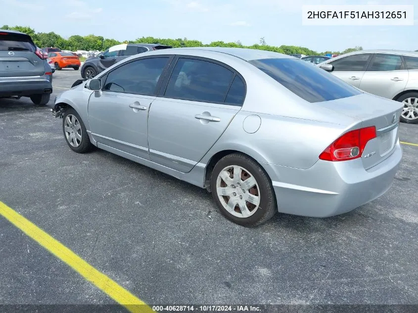 2010 Honda Civic Lx VIN: 2HGFA1F51AH312651 Lot: 40628714