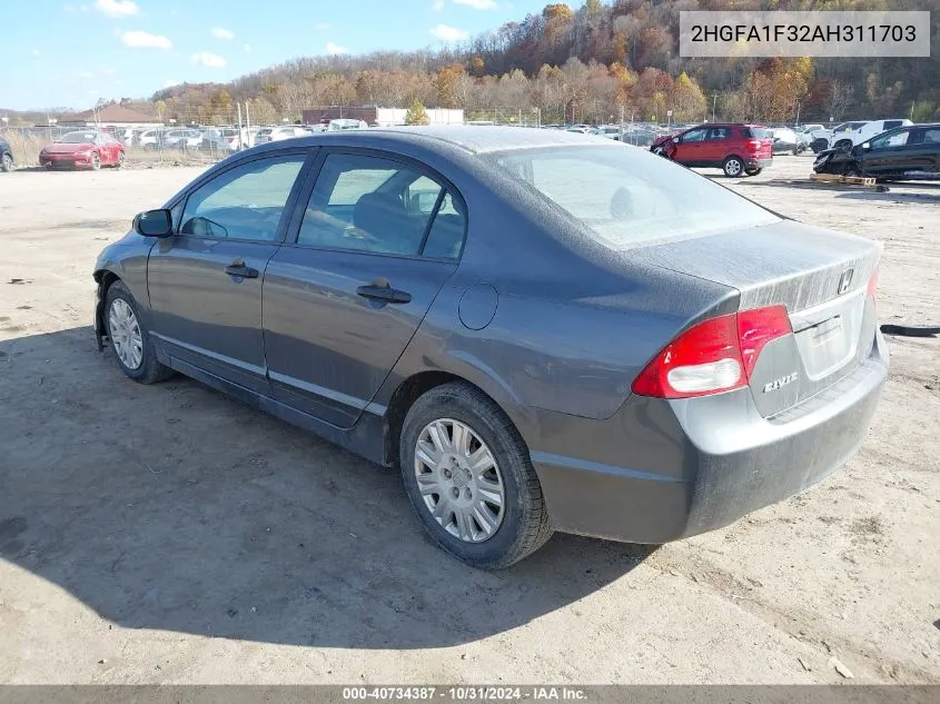 2010 Honda Civic Vp VIN: 2HGFA1F32AH311703 Lot: 40734387