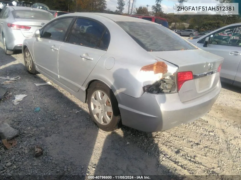 2010 Honda Civic Lx VIN: 2HGFA1F51AH512381 Lot: 40796800