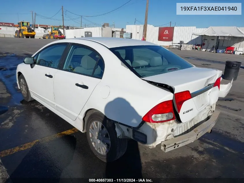 2010 Honda Civic Vp VIN: 19XFA1F3XAE041940 Lot: 40857303