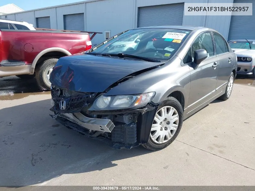 2011 Honda Civic Vp VIN: 2HGFA1F31BH522957 Lot: 39439679