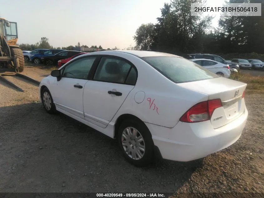 2011 Honda Civic Vp VIN: 2HGFA1F31BH506418 Lot: 40209549