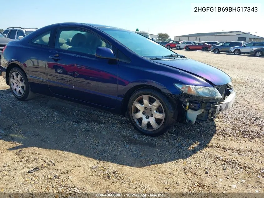 2011 Honda Civic Lx VIN: 2HGFG1B69BH517343 Lot: 40668003