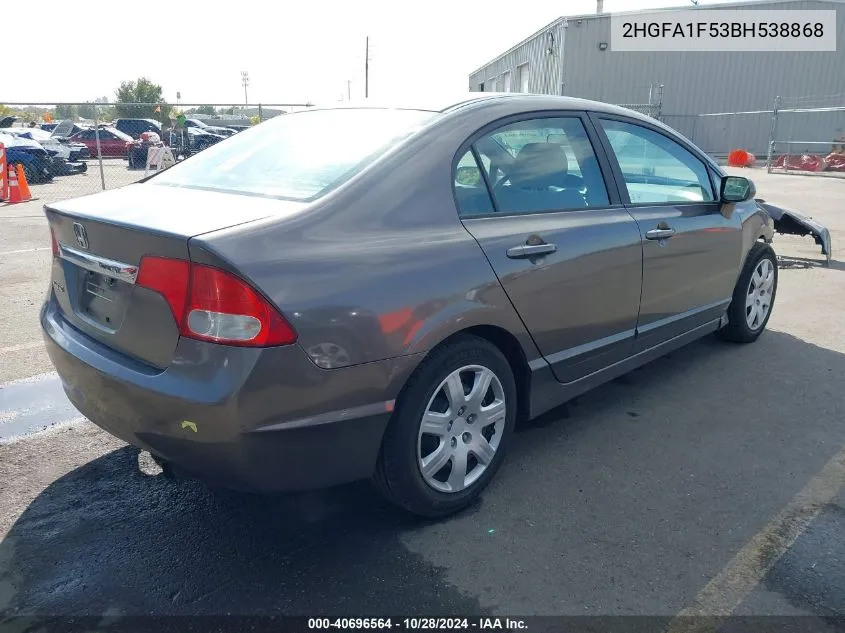 2011 Honda Civic Lx VIN: 2HGFA1F53BH538868 Lot: 40696564