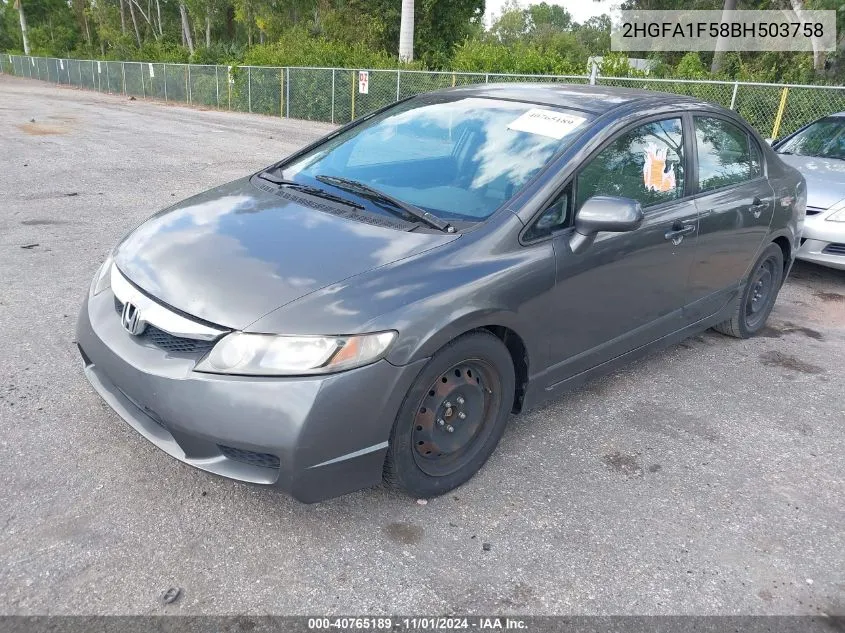 2011 Honda Civic Lx VIN: 2HGFA1F58BH503758 Lot: 40765189