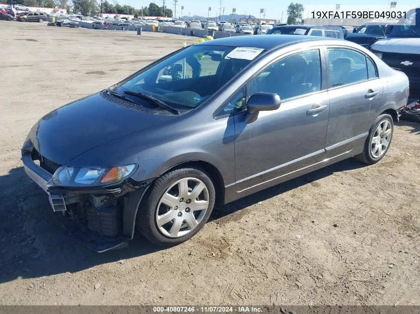 2011 Honda Civic Lx VIN: 19XFA1F59BE049031 Lot: 40807246