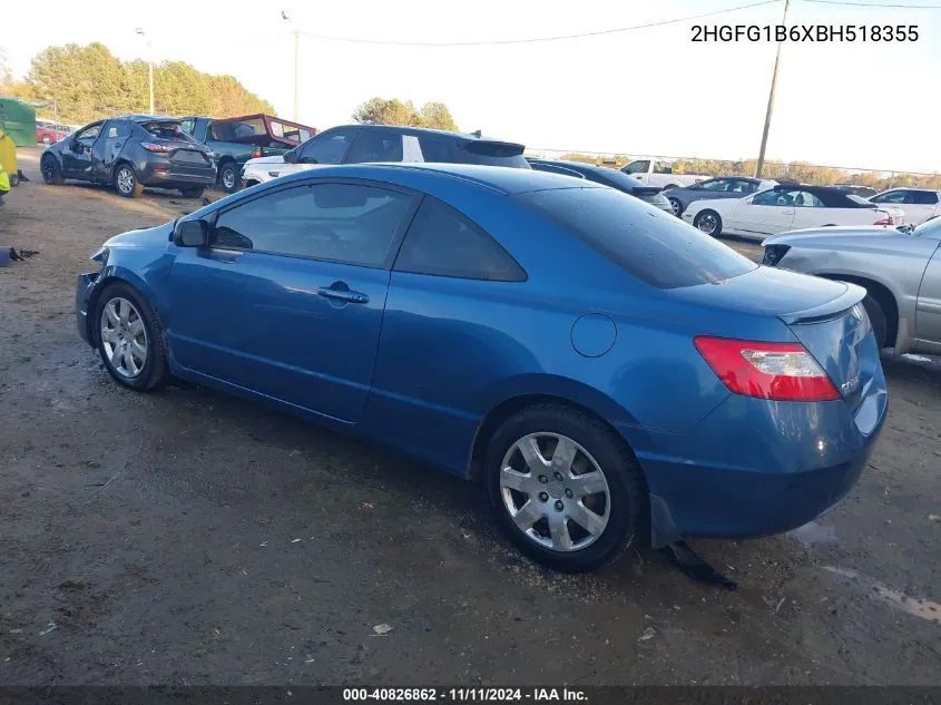 2011 Honda Civic Lx VIN: 2HGFG1B6XBH518355 Lot: 40826862