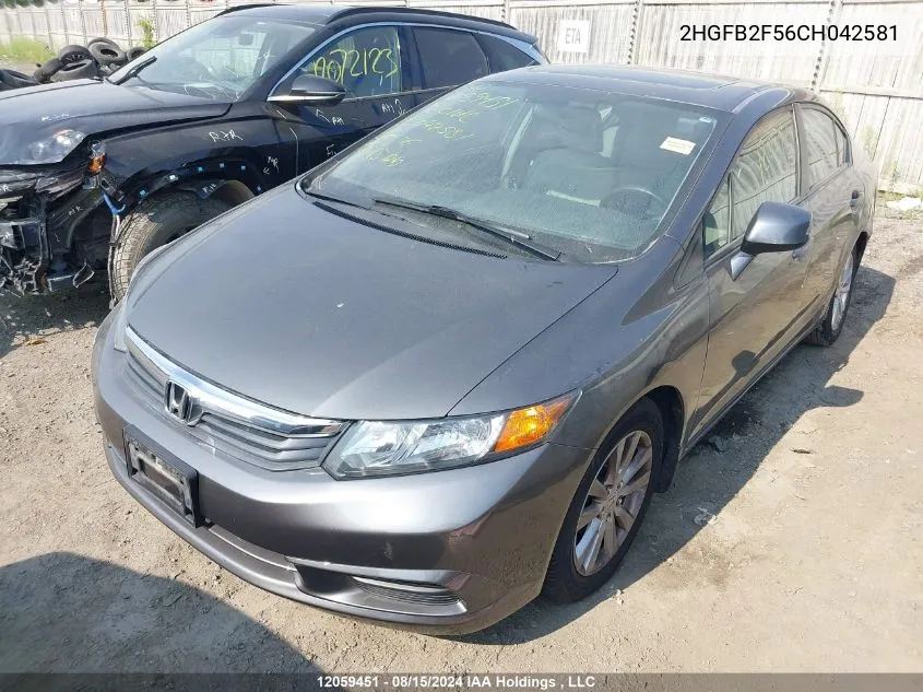 2012 Honda Civic Ex 4Dr VIN: 2HGFB2F56CH042581 Lot: 12059451