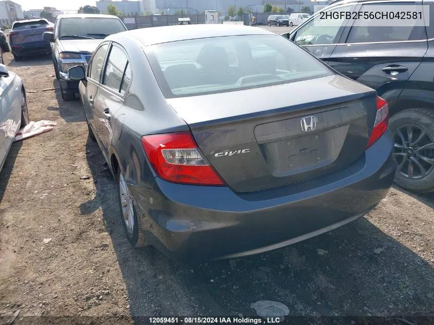 2012 Honda Civic Ex 4Dr VIN: 2HGFB2F56CH042581 Lot: 12059451