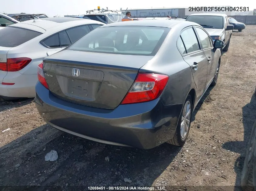 2012 Honda Civic Ex 4Dr VIN: 2HGFB2F56CH042581 Lot: 12059451