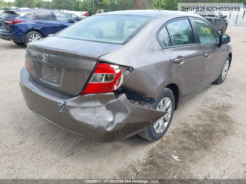 2012 Honda Civic Sdn VIN: 2HGFB2F42CH033495 Lot: 12059917