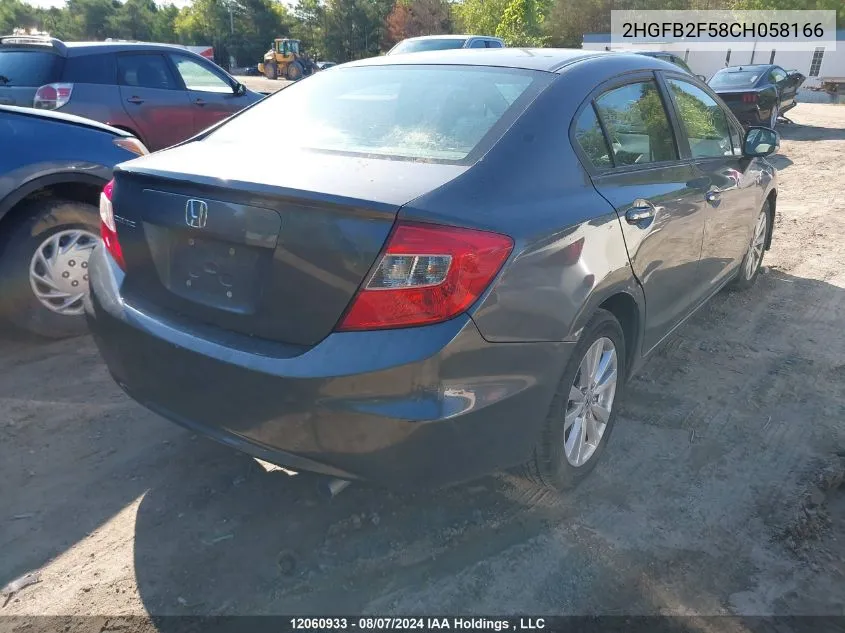 2012 Honda Civic Sdn VIN: 2HGFB2F58CH058166 Lot: 12060933