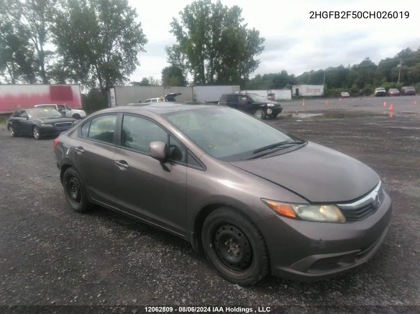 2012 Honda Civic Lx VIN: 2HGFB2F50CH026019 Lot: 12062809