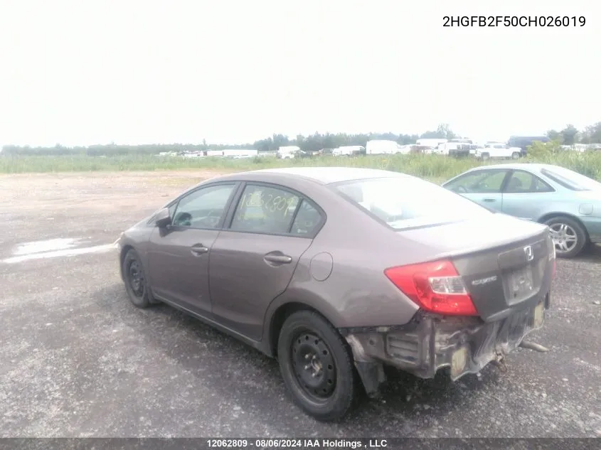 2012 Honda Civic Lx VIN: 2HGFB2F50CH026019 Lot: 12062809