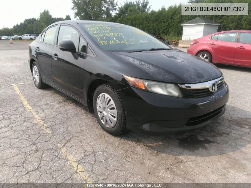 2012 Honda Civic Lx VIN: 2HGFB2E48CH017397 Lot: 12074540