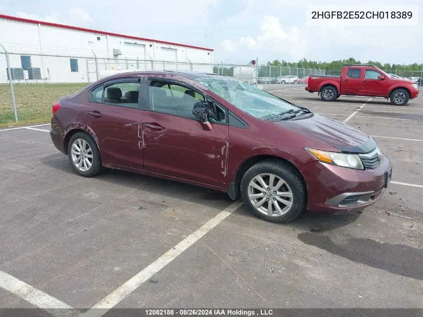 2012 Honda Civic Sdn VIN: 2HGFB2E52CH018389 Lot: 12082188