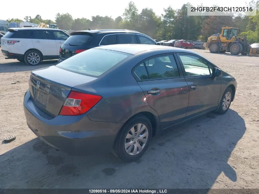 2012 Honda Civic Sdn VIN: 2HGFB2F43CH120516 Lot: 12090516