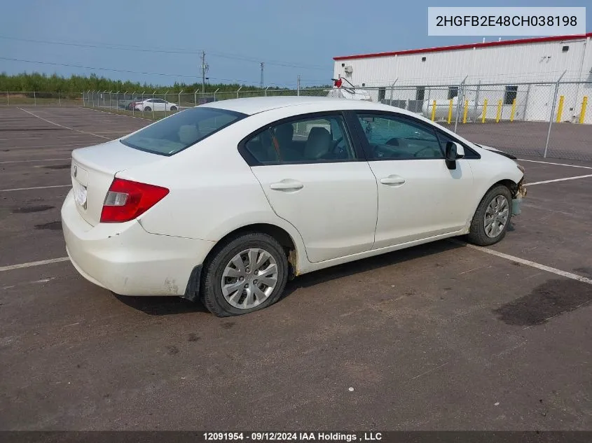 2012 Honda Civic Sdn VIN: 2HGFB2E48CH038198 Lot: 12091954