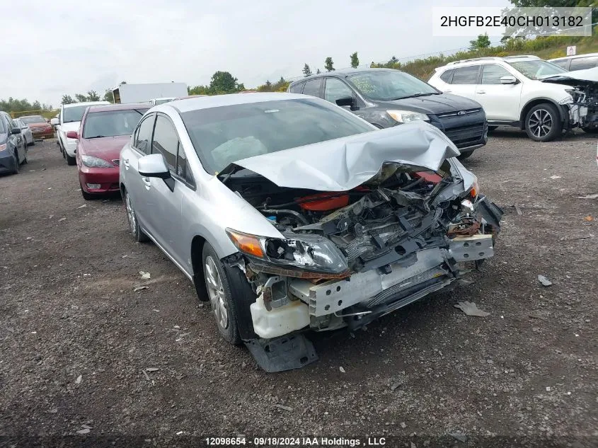 2012 Honda Civic Sdn VIN: 2HGFB2E40CH013182 Lot: 12098654