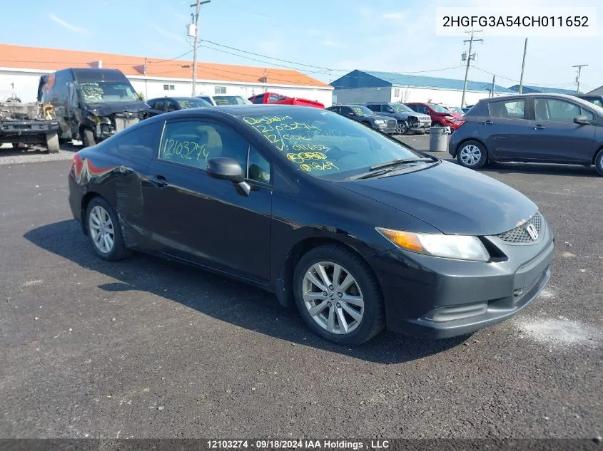 2012 Honda Civic Lx VIN: 2HGFG3A54CH011652 Lot: 12103274