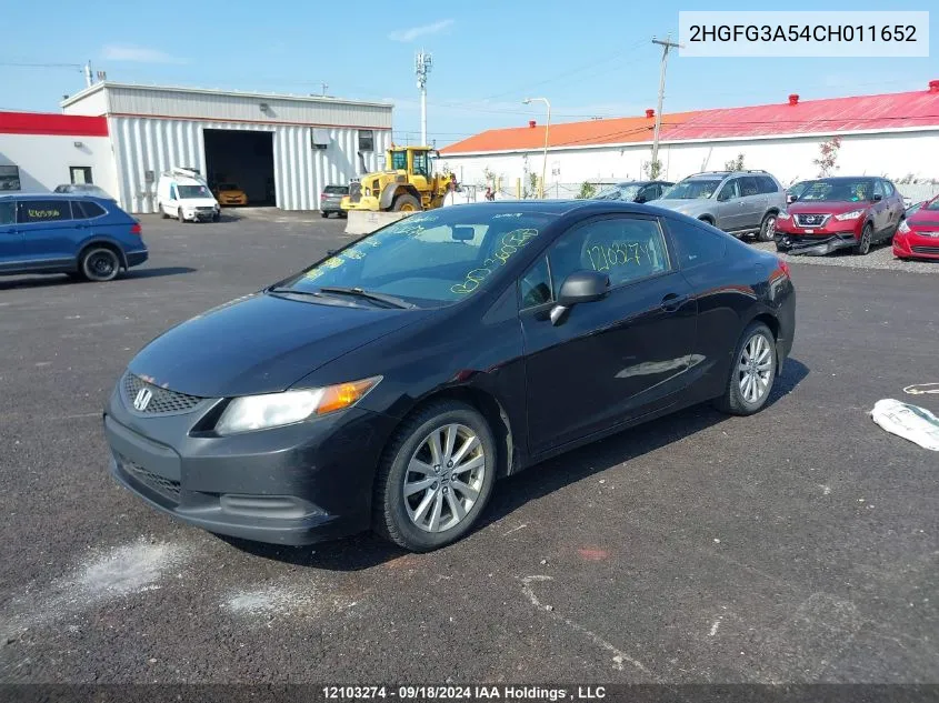 2012 Honda Civic Lx VIN: 2HGFG3A54CH011652 Lot: 12103274