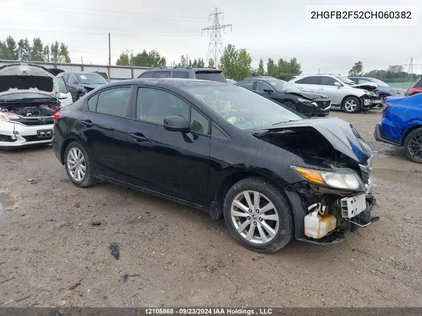 2012 Honda Civic Sdn VIN: 2HGFB2F52CH060382 Lot: 12105868