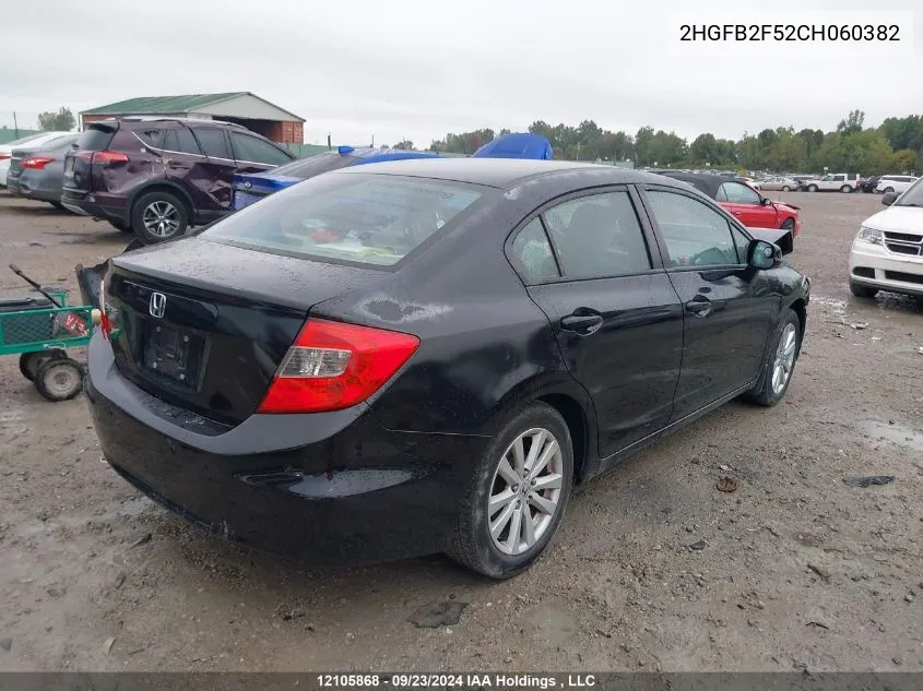 2012 Honda Civic Sdn VIN: 2HGFB2F52CH060382 Lot: 12105868