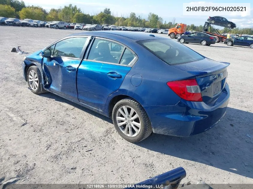 2012 Honda Civic Exl VIN: 2HGFB2F96CH020521 Lot: 12116926