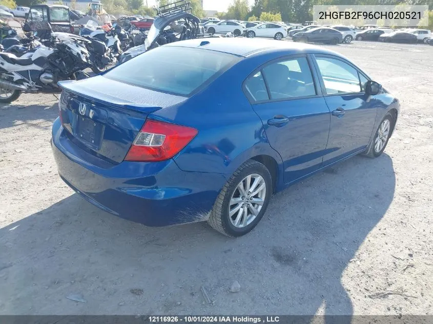 2012 Honda Civic Exl VIN: 2HGFB2F96CH020521 Lot: 12116926