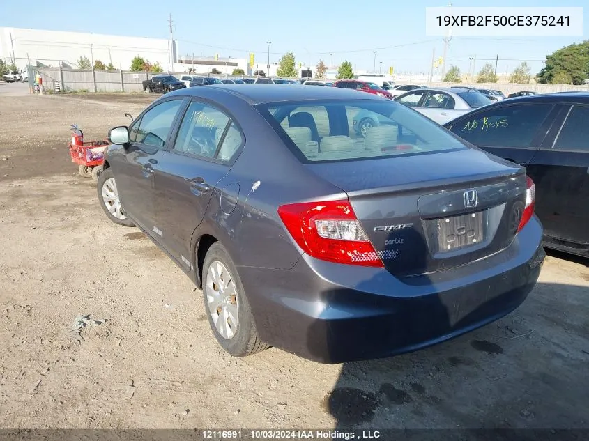 2012 Honda Civic Lx VIN: 19XFB2F50CE375241 Lot: 12116991