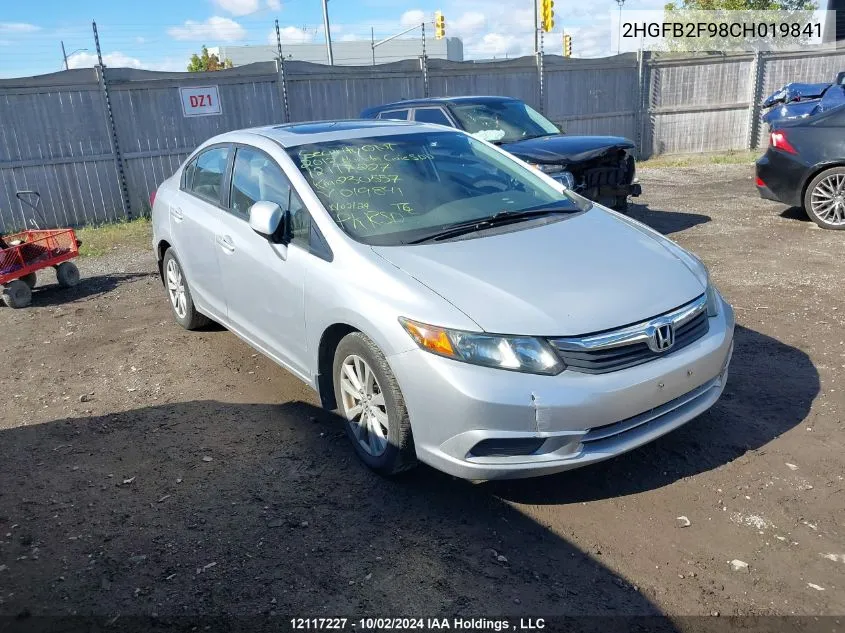 2012 Honda Civic Sdn VIN: 2HGFB2F98CH019841 Lot: 12117227