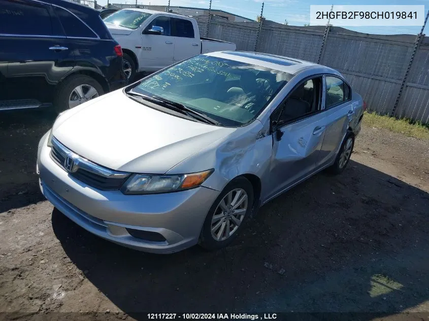 2012 Honda Civic Sdn VIN: 2HGFB2F98CH019841 Lot: 12117227