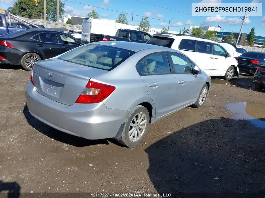 2012 Honda Civic Sdn VIN: 2HGFB2F98CH019841 Lot: 12117227