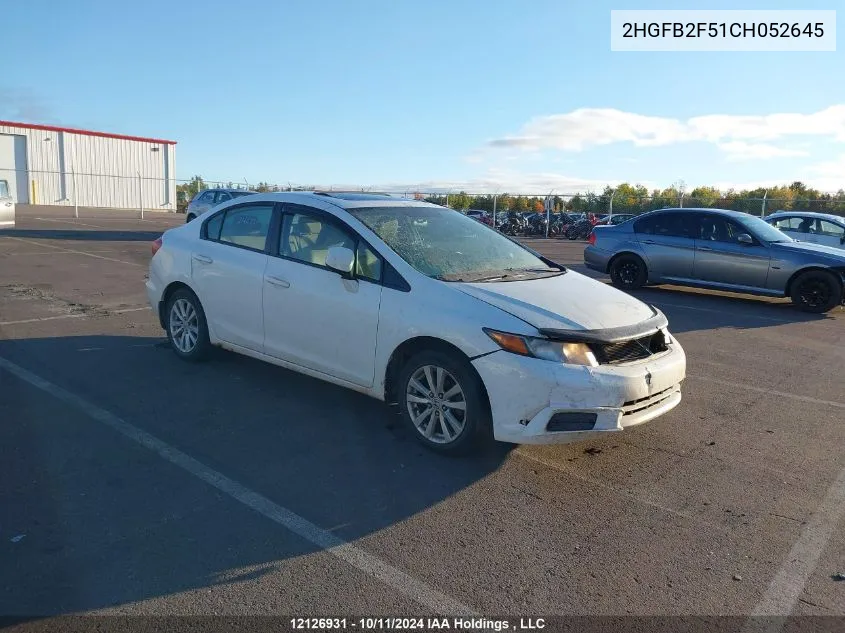 2012 Honda Civic Sdn VIN: 2HGFB2F51CH052645 Lot: 12126931