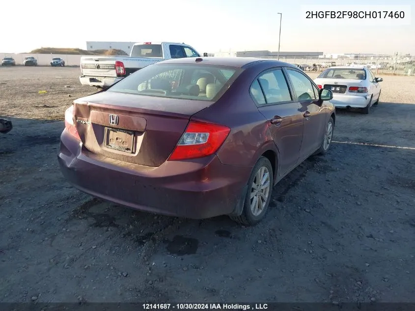 2012 Honda Civic Sdn VIN: 2HGFB2F98CH017460 Lot: 12141687