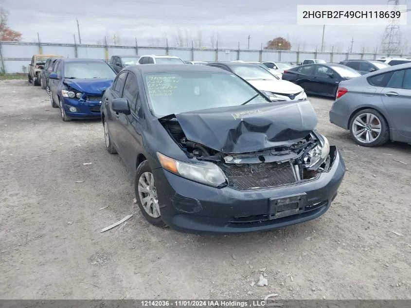 2012 Honda Civic Sdn VIN: 2HGFB2F49CH118639 Lot: 12142036