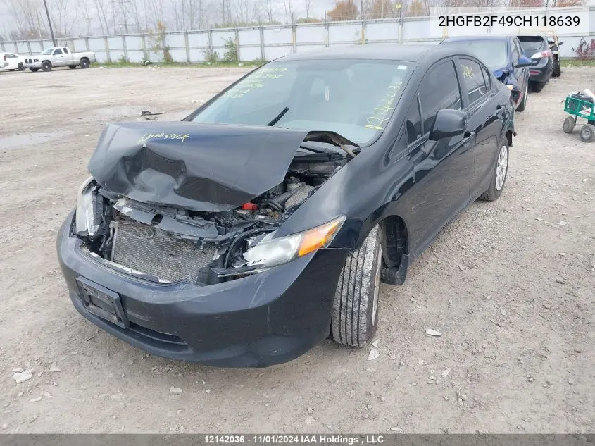 2012 Honda Civic Sdn VIN: 2HGFB2F49CH118639 Lot: 12142036