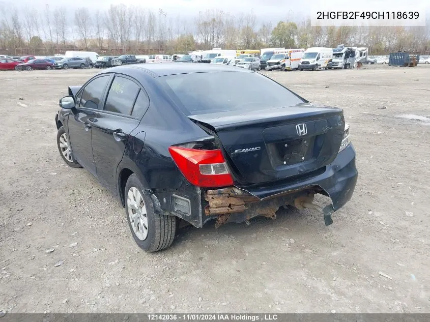 2012 Honda Civic Sdn VIN: 2HGFB2F49CH118639 Lot: 12142036